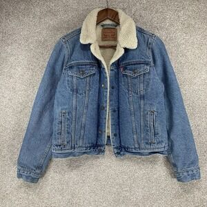 Levi's Women's Sherpa Lined Jacket M Trucker Bomber Light Wash‎ Denim Y2K